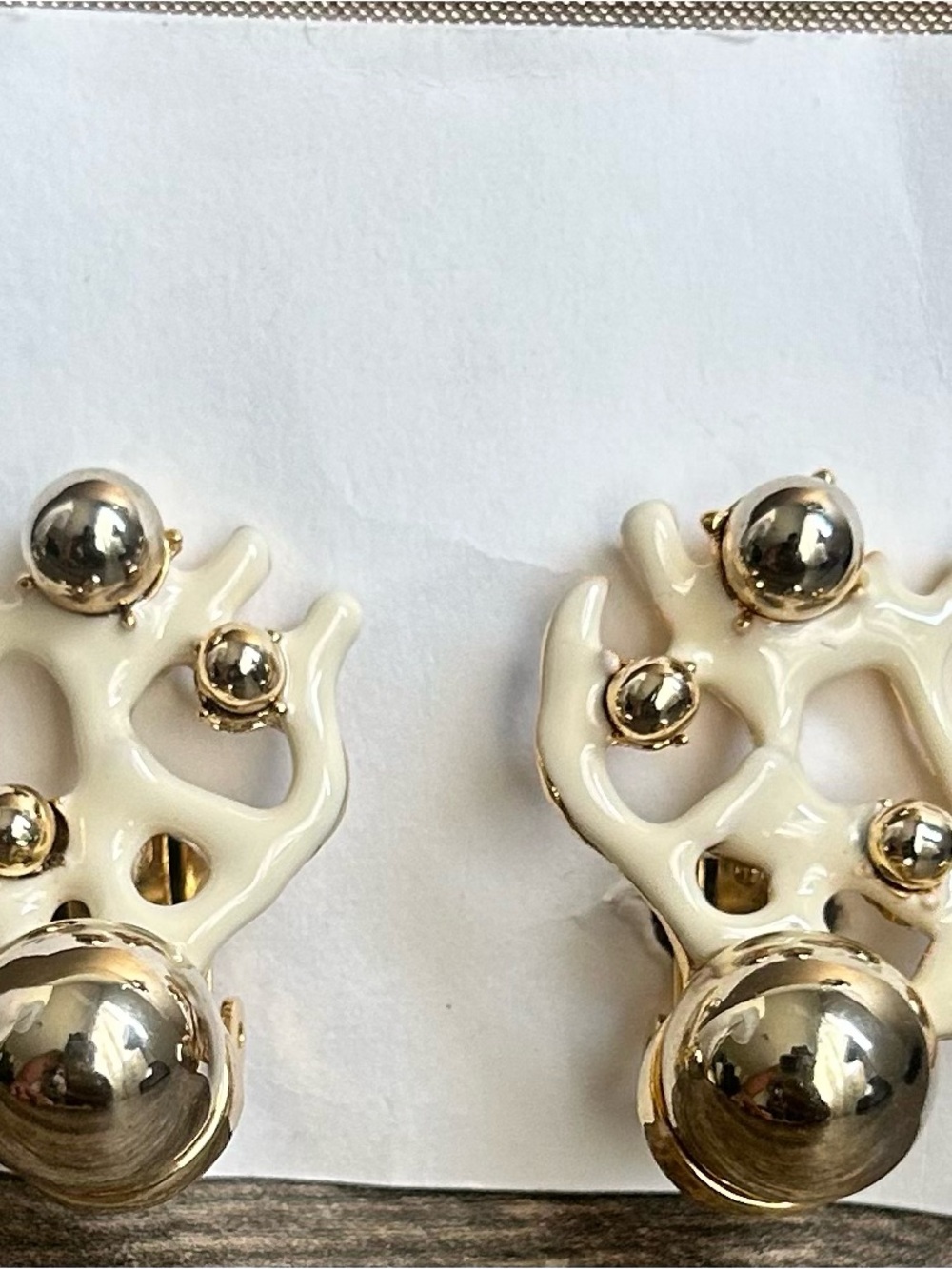 Kenneth Jay Lane Cream and Gold Coral-Style Stud Earrings